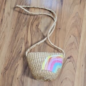 Handwoven Straw Crossbody Bag with Rainbow Design